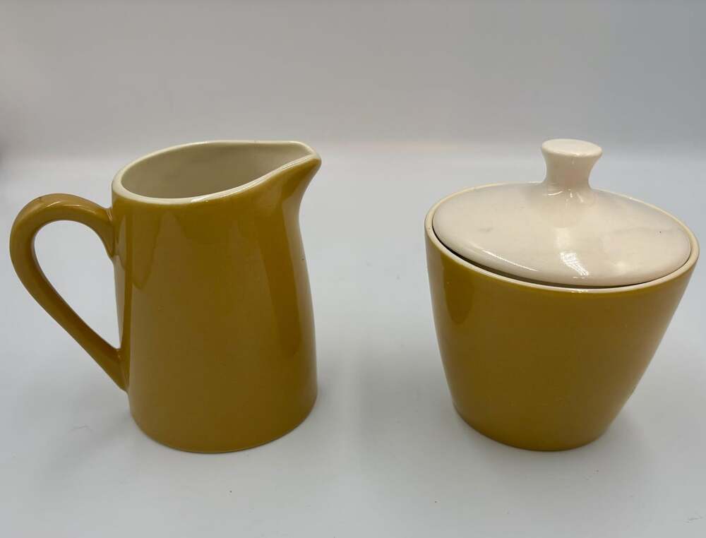 Vintage Mustard Yellow Ceramic Creamer & Sugar Bowl Set | Mid-Century Modern Sto